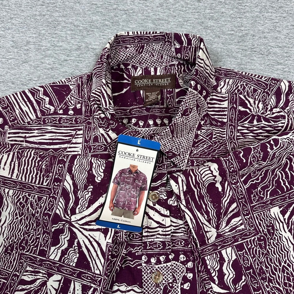 Cooke Street Hawaiian Shirt Mens Large Purple Button Up Travel Vacation NEW